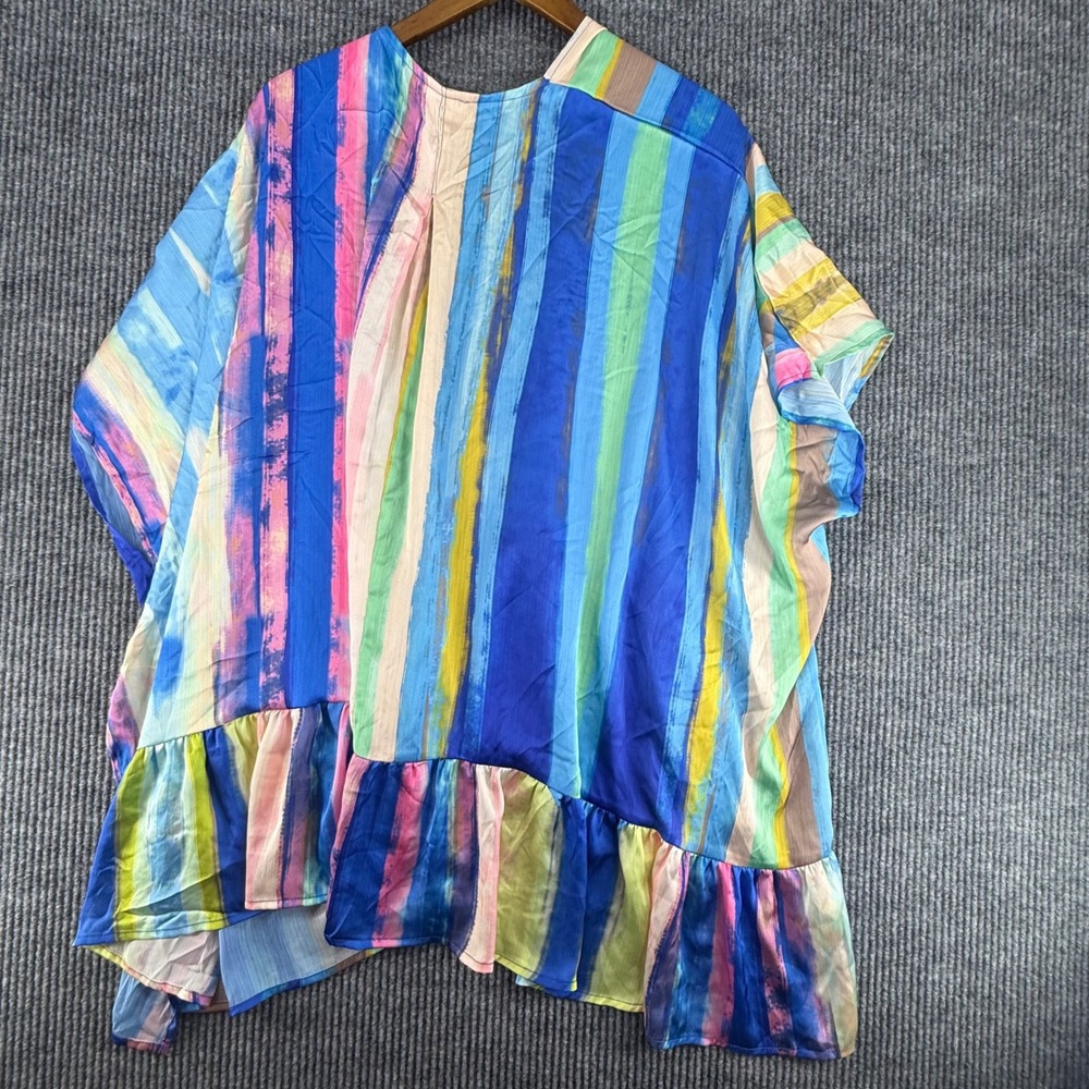 Umgee Cover Up Womens S/M Multi Color Excellent Ruffle Hem Striped Kimono - Picture 5 of 5